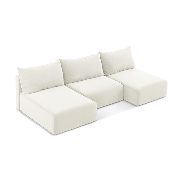 Кремав кадифен сгъваем/с място за съхранение ъглов диван (U форма) Kalena – Makamii-image-3