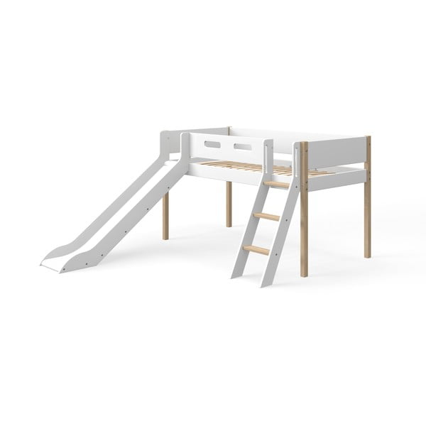 Бяло детско повдигнато легло с пързалка , 90 x 200 cm White - Flexa
