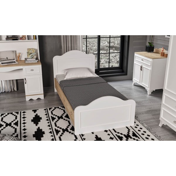 Единично легло в бял и естествен цвят 90x190 cm Alessa - Kalune Design-image-1