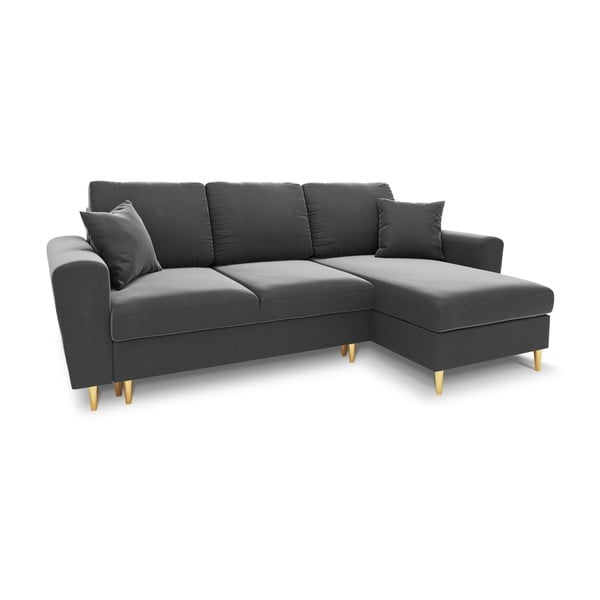 Светлосив кадифен разтегателен ъглов диван с място за съхранение Kyoto – Cosmopolitan Design