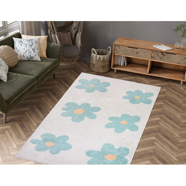 Детски килим подходящ за пране в цвят мента и слонова кост 160x230 cm Cute Flowers Green – Vitaus-image-1