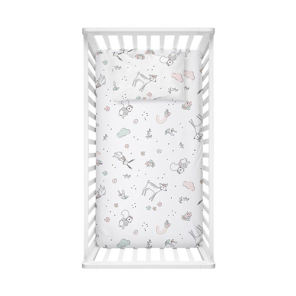 Бял еластичен детски чаршаф от памук Renforcé 70x120 cm Flowers – Mijolnir