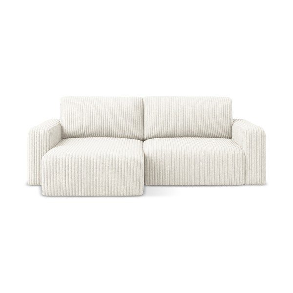 Кремав сгъваем/с място за съхранение ъглов диван от рипсено кадифе (ляв ъгъл) Kona – Makamii