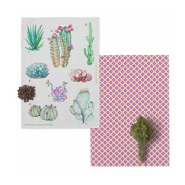 Комплект от 2 памучни кухненски кърпи , 70 x 50 cm Cactus - Happy Friday Basic