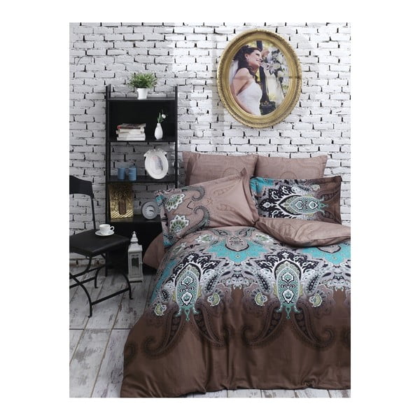 Спално бельо от памучен сатен с чаршаф за двойно легло Jessica Brown, 200 x 220 cm - Unknown