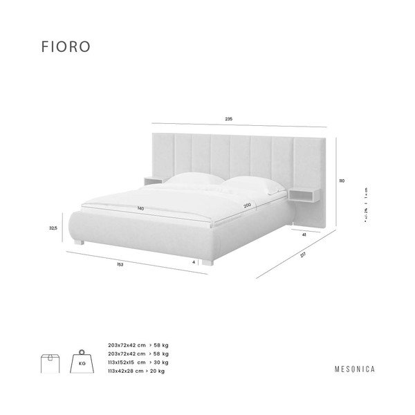 Светлокафяво двойно тапицирано легло с включена подматрачна рамка 140x200 cm Fioro – MESONICA-image-4
