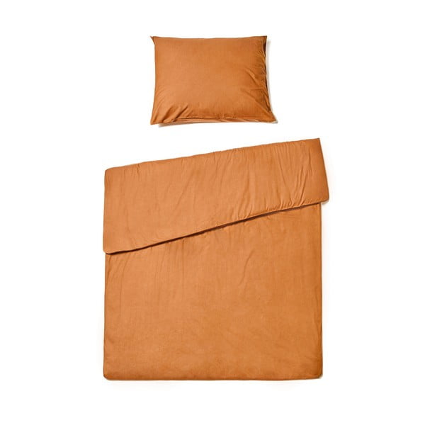 Оранжев чаршаф за единично легло от измит памук в цвят теракота , 140 x 220 cm - Bonami Selection