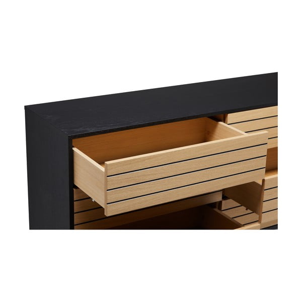 Нисък скрин от дъб в чернен/естествен цвят 140x84 cm Stripe - Woodman-image-1