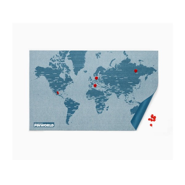 Modrá nástěnná mapa Palomar Pin World, 126 x 68 cm