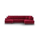 Червен  кадифен разтегателен ъглов диван с място за съхранение (десен ъгъл/U форма) Kyoto – Cosmopolitan Design