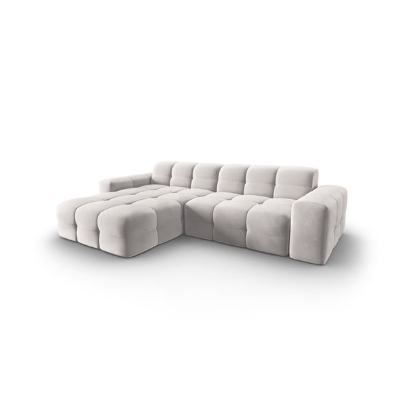 Ъглов диван от светлосиво кадифе (ляв ъгъл) Kendal - Micadoni Home-image-3