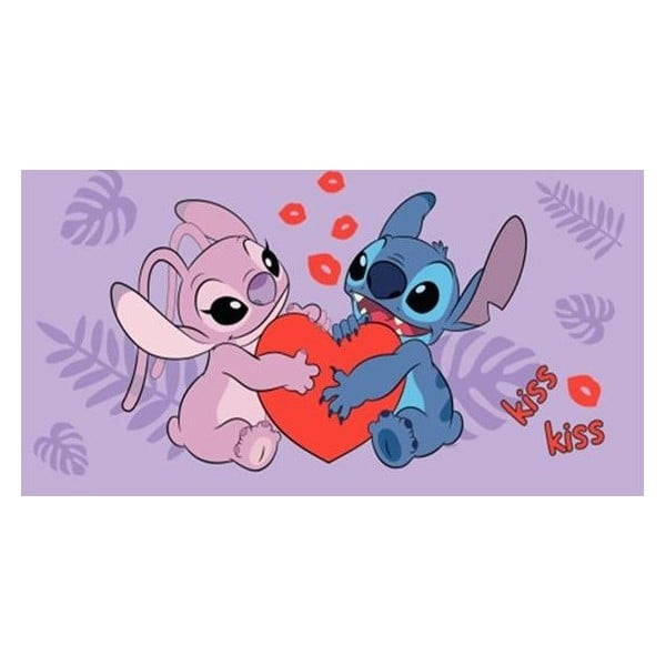 Лилава памучна детска кърпа 70x140 cm Lilo and Stitch "Kiss" – Jerry Fabrics