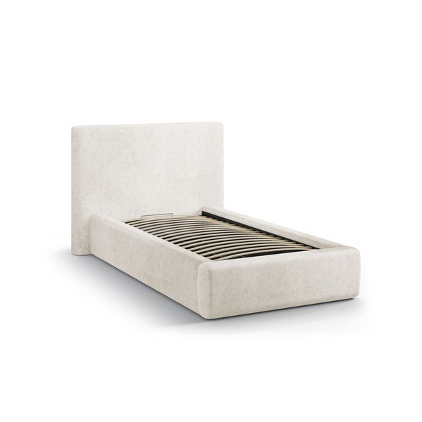 Кремаво единично легло 90x200 cm тапицирано с място за съхранение с включена подматрачна рамка Amy – Micadoni -image-2