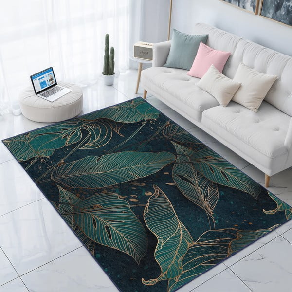 Килим подходящ за пране в петролен цвят 160x230 cm Midnight Jungle – Mila Home-image-3