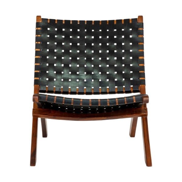 Черно кожено кресло с плетка Perugia - House Nordic-image-2