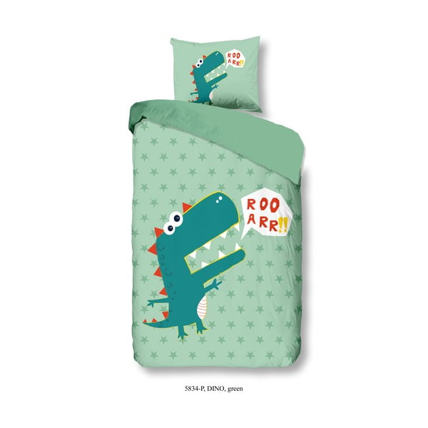 Детско памучно спално бельо Green Dino, 140 x 200 cm - Good Morning