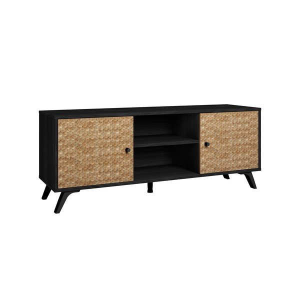 Черна маса за телевизор от екзотична дървесина 136x53 cm Hanoi - Marckeric-image-3