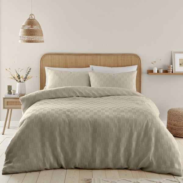Бежово спално бельо за двойно легло 200x200 cm Waffle - Catherine Lansfield
