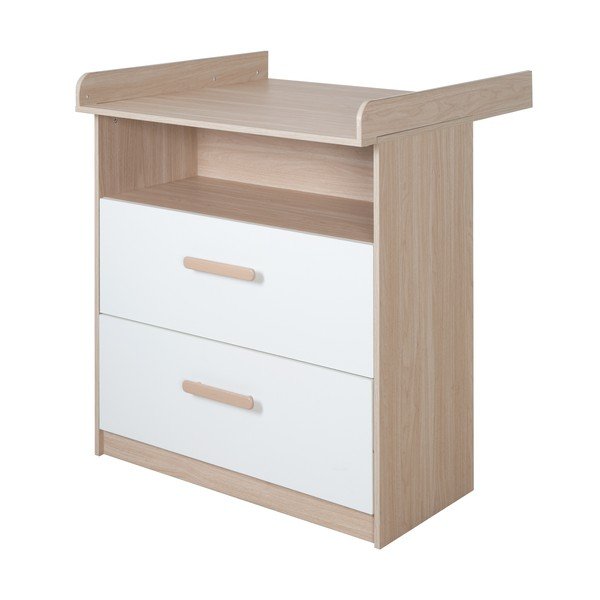 Детски скрин в дъбов декор с маса за преповиване в бял и естествен цвят 88x98x75 cm Cabane – Roba-image-4