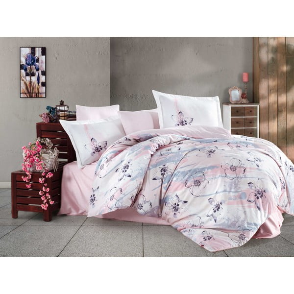 Розов чаршаф за двойно легло с чаршаф от памучен сатен , 200 x 220 cm Brisha - Mijolnir