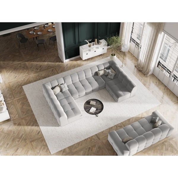 Ъглов диван от светлосиво кадифе (U-образен) Kendal - Micadoni Home-image-1