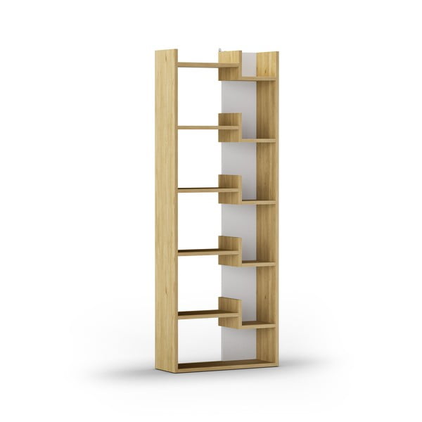 Етажерка за книги с дъбов декор в бял и естествен цвят 60,5x162 cm Klapo - Marckeric-image-3