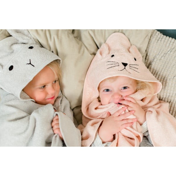 Розова памучна бебешка кърпа с качулка на котка - Kindsgut-image-1