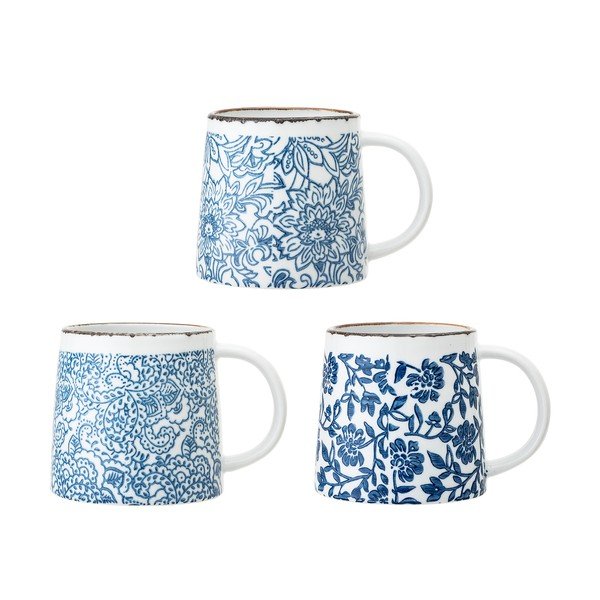 Бели/сини глинени чаши в комплект 3 бр. Molly – Bloomingville