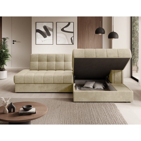 Светлокафяв кадифен разтегателен ъглов диван (десен ъгъл) Blezalt – ELTAP-image-4