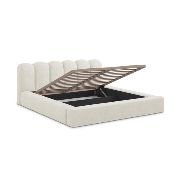 Кремаво двойно тапицирано легло с място за съхранение и включена подматрачна рамка 140x200 cm Mano – Makamii-image-2