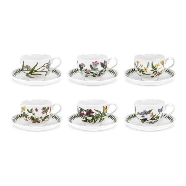 Комплект от 6 чаши с чинийки, изработени от фаянс Чай - Portmeirion