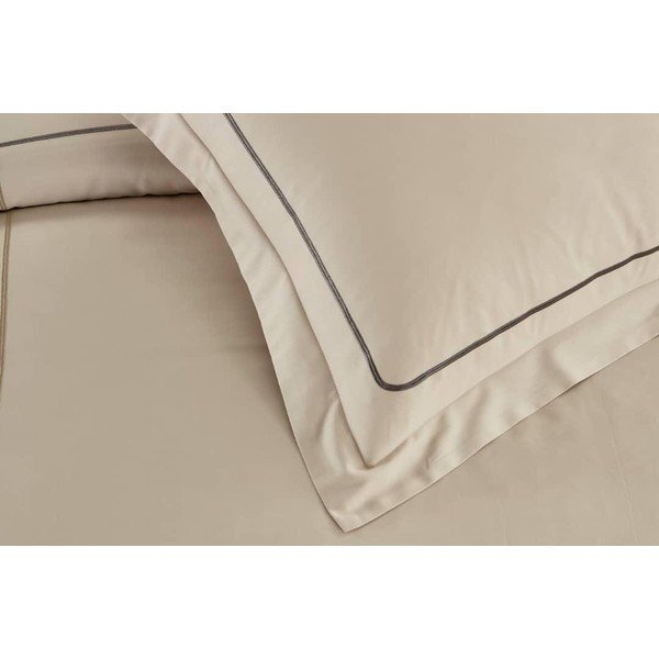 Бежово двойно удължено спално бельо от памук Renforcé с включен долен чаршаф/6 части 240x220 cm Calm of Lines – Mila Home Luxury-image-2