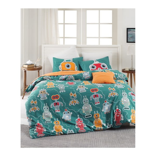 Чаршаф за двойно легло със спално бельо от памук ранфорс, зелен, 200 x 220 cm Robotte - Mijolnir