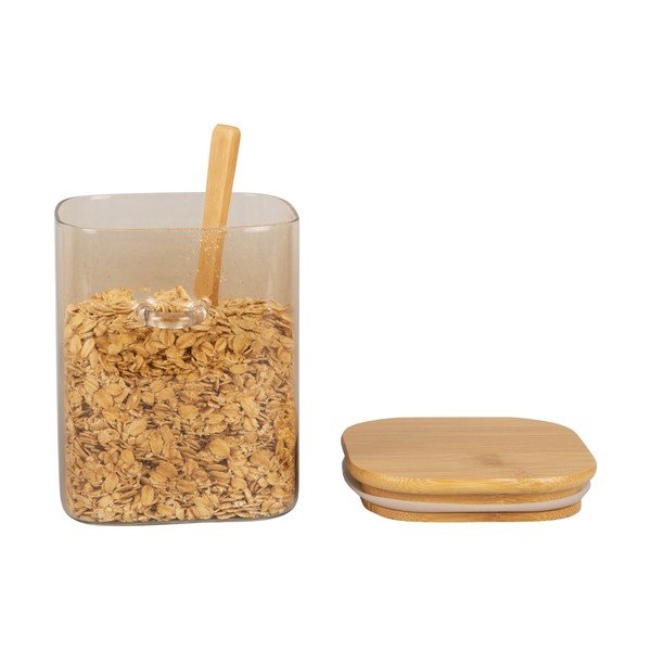 Кафяв стъклен буркан с дървен капак и лъжица Каничка, височина 13 cm - PT LIVING-image-2