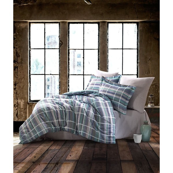 Primacasa by Türkiz Карирано спално бельо за двойно легло от памучен сатен, 220 x 240 cm - Mijolnir