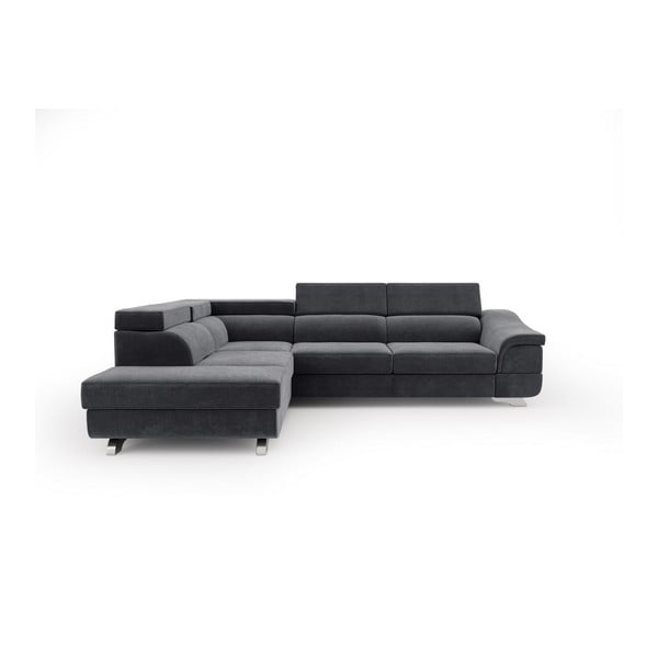 Тъмно сив ъглов разтегателен диван с кадифена тапицерия Apollon, ляв ъгъл - Windsor & Co Sofas
