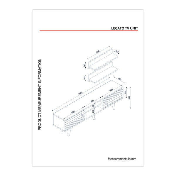 Комплект от скрин за телевизор и 2 рафта Legato - Tera Home-image-3