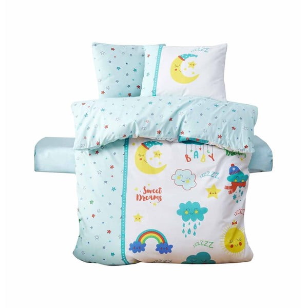 Детско спално бельо за детско креватче от памук Renforcé с включен долен чаршаф в бяло и цвят мента, 4 части 100x150 cm – Mijolnir