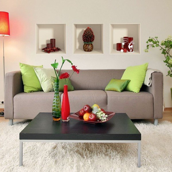 Комплект от 3 коледни стикера с 3D ефект Червени свещи и коледна елха - Ambiance-image-2