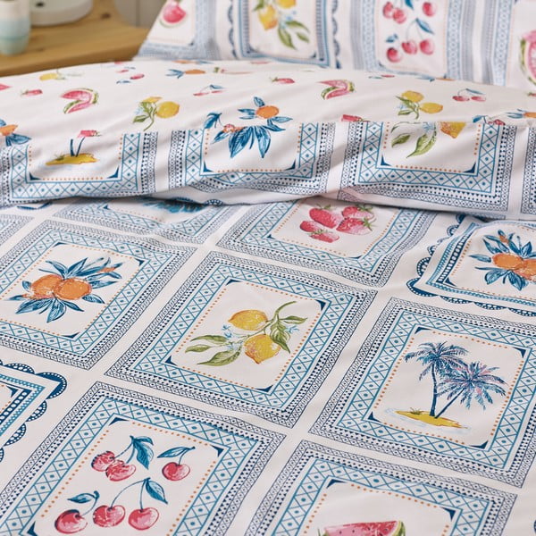 Синьо  двойно удължено спално бельо 230x220 cm Riviera Tiles – Catherine Lansfield-image-4