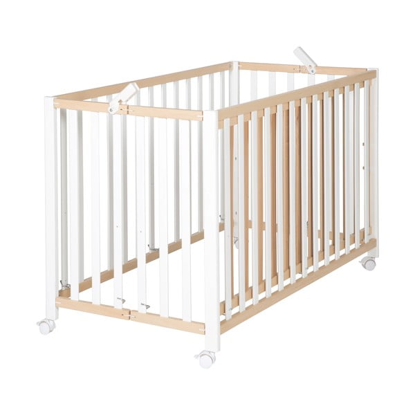 Сгъваемо детско легло на колела в бял и естествен цвят 60x120 cm Fold up - Roba-image-2