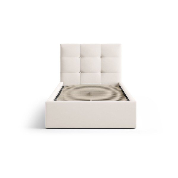 Кремаво единично легло 90x200 cm тапицирано с място за съхранение с включена подматрачна рамка Phaedra – Micadoni -image-3