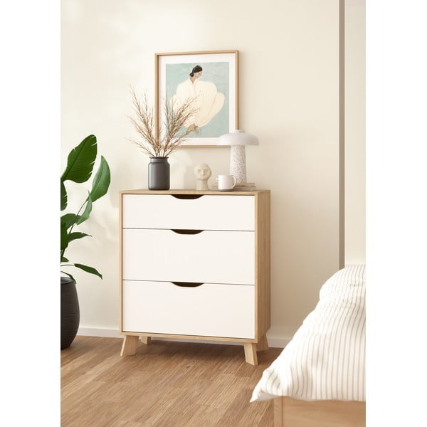 Скрин от дъбов декор в бял и естествен цвят 79x92x40 cm Ikast – Tvilum-image-3