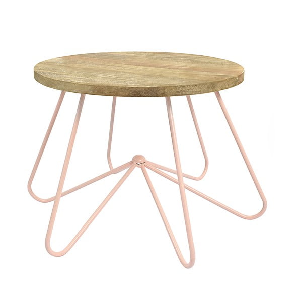 Světle růžový stolek se snímatelnou deskou z mangového dřeva HF Living Round Stocky, ø 68 cm