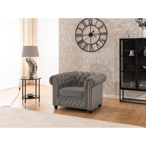 Сиво кадифено кресло честърфийлд York Blik – Ropez-image-1