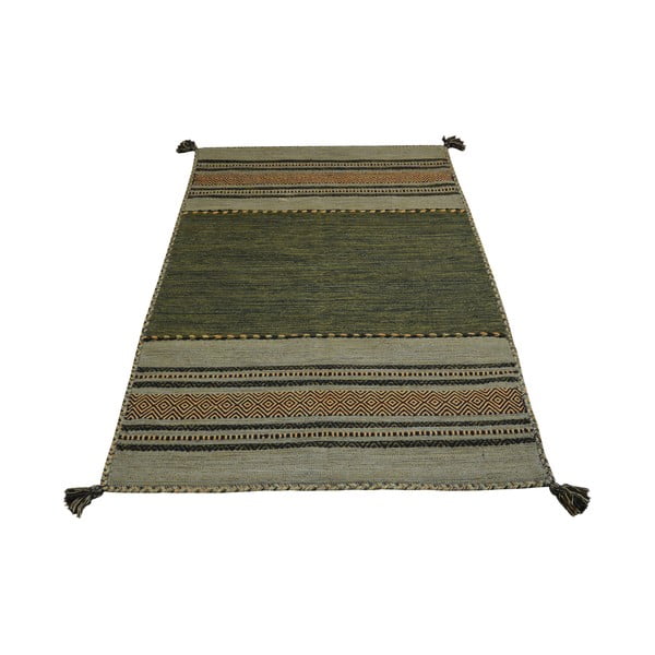 Зелено-кафяв памучен килим , 60 x 90 cm Antique Kilim - Webtappeti