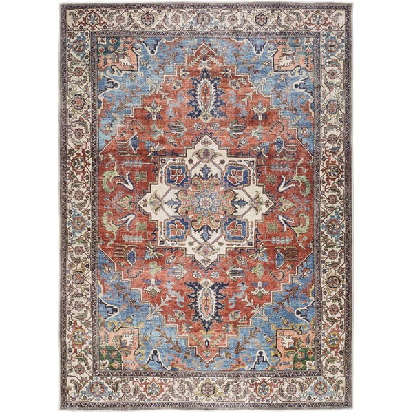 Кафяв и червен килим с памук Haria, 140 x 200 cm - Universal