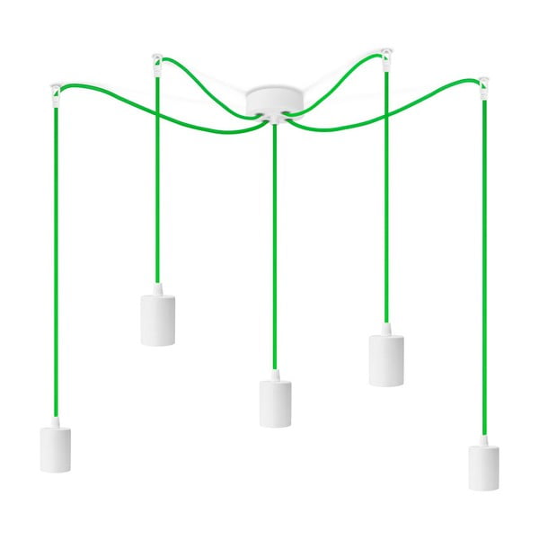 Бяла висяща лампа с 5 зелени кабела Cero - Bulb Attack