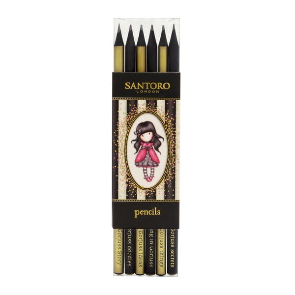 Комплект от 6 молива в златисто и черно Lady Bird - Gorjuss