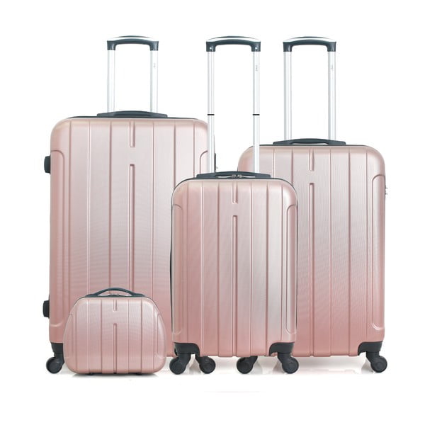 Комплект от 4 пътнически куфара в розово злато на колелца Fogo-C - Hero